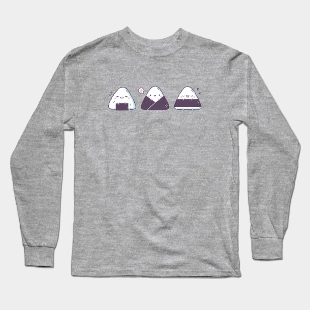 Kawaii Onigiri Japanese Rice Balls Trio Long Sleeve T-Shirt by rustydoodle